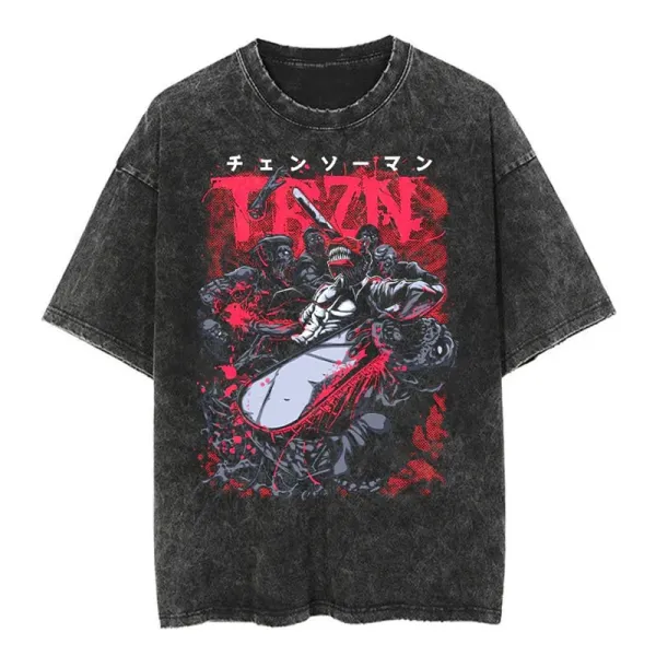 Design Chainsaw Man Acid Wash Black T-Shirt - 1