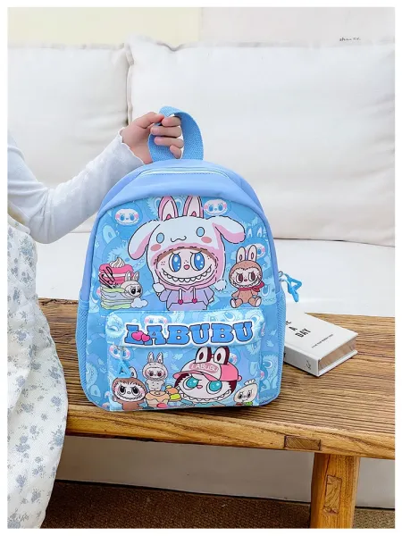 Design Labubu Pink Gingham Cartoon Print Mini Backpack - 19