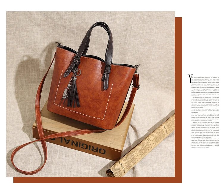 Design Tassel Detail Red Leather-look Tote Handbag Tote Bag - 26