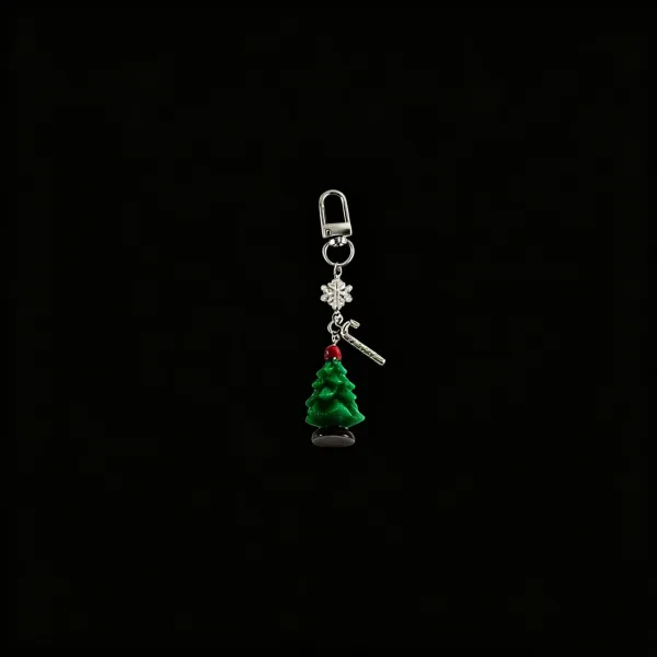 Design Christmas Tree Keychain Green Silver Jewelry - 1
