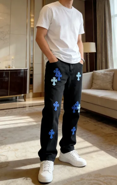 Chrome Hearts Cross-Embroidered Black Jeans - 1