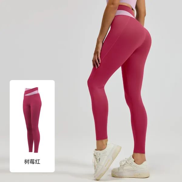 Design High-Waist Contrast Waistband Leggings Treeberry Red - 1