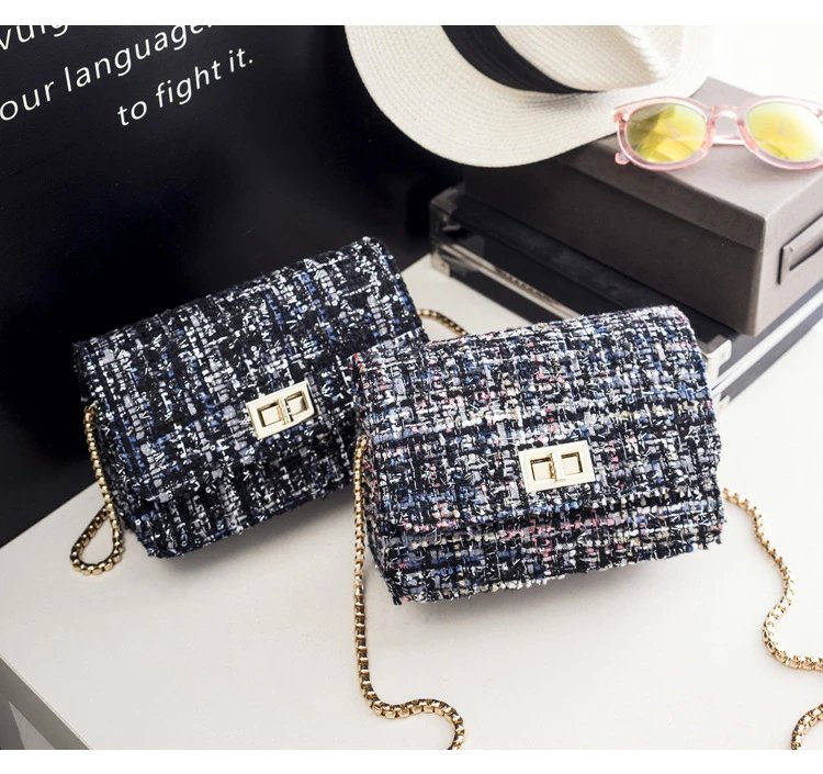 Design Tweed Chain Crossbody Bag in Black Multicolor Crossbody Bags - 11