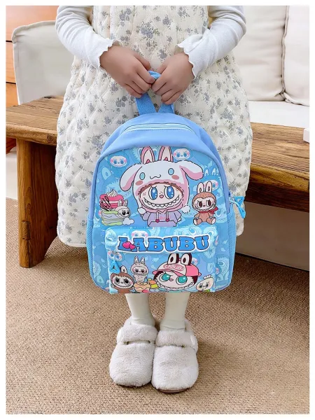 Design Labubu Pink Gingham Cartoon Print Mini Backpack - 20