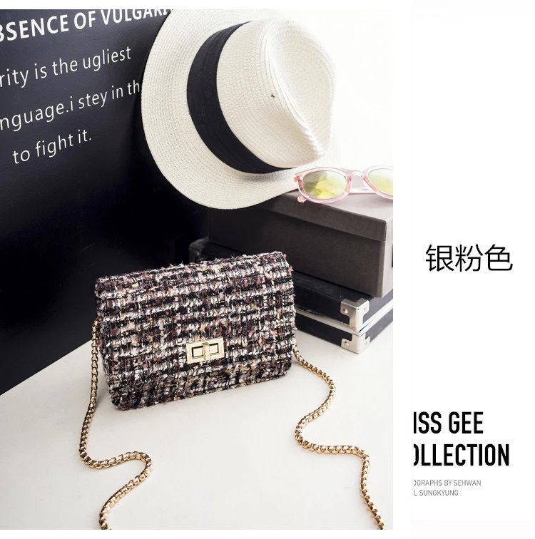 Design Tweed Chain Crossbody Bag in Black Multicolor Crossbody Bags - 23