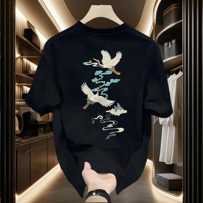 Design Crane Embroidery Black T-Shirt - 3