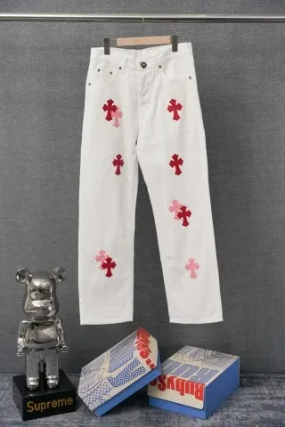 Chrome Hearts Cross-Embroidered White Denim Jeans - 1
