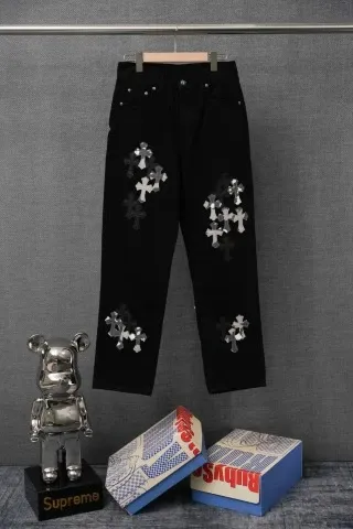 Chrome Hearts Cross Embroidered Black Jeans - 1