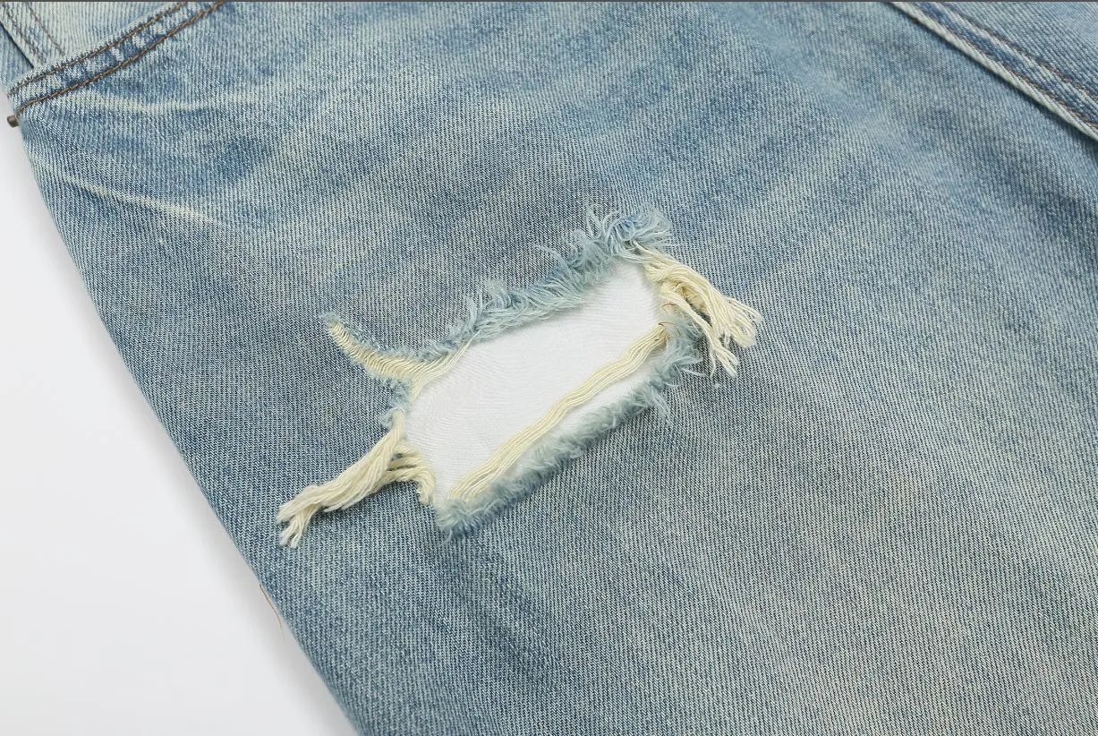 Design Wide-Leg Distressed Denim Jeans Blue - 3