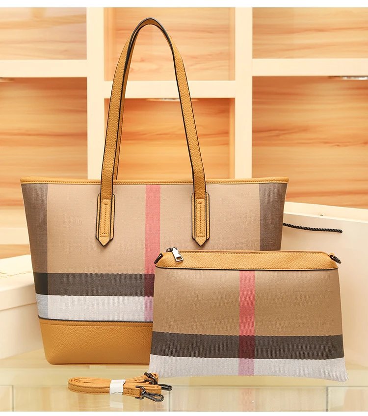 Burberry Check Tote Bag and Pouch Set Beige Multicolor Handbags - 11