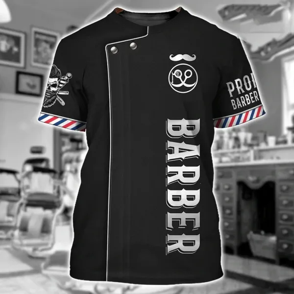 Design Kenny's Hair Studio Chef-Style Uniform Red and Black Shirt - 8