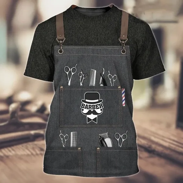 Design Kenny's Hair Studio Chef-Style Uniform Red and Black Shirt - 20
