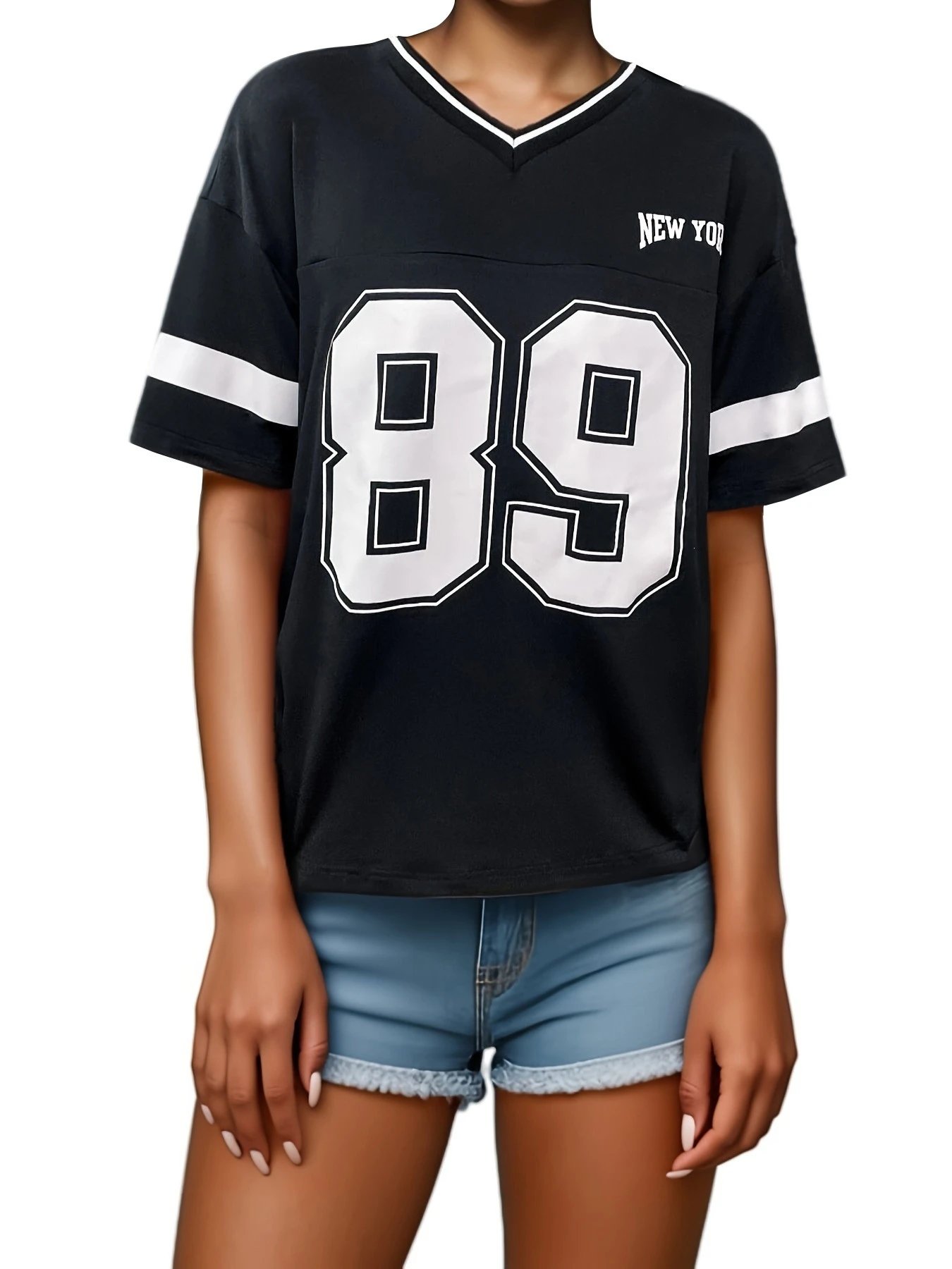 Design Football Jersey Style T-Shirt Purple with '89' and 'New York' Print - 16