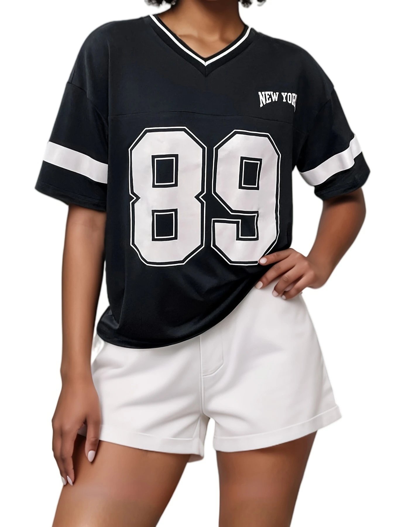 Design Football Jersey Style T-Shirt Purple with '89' and 'New York' Print - 17
