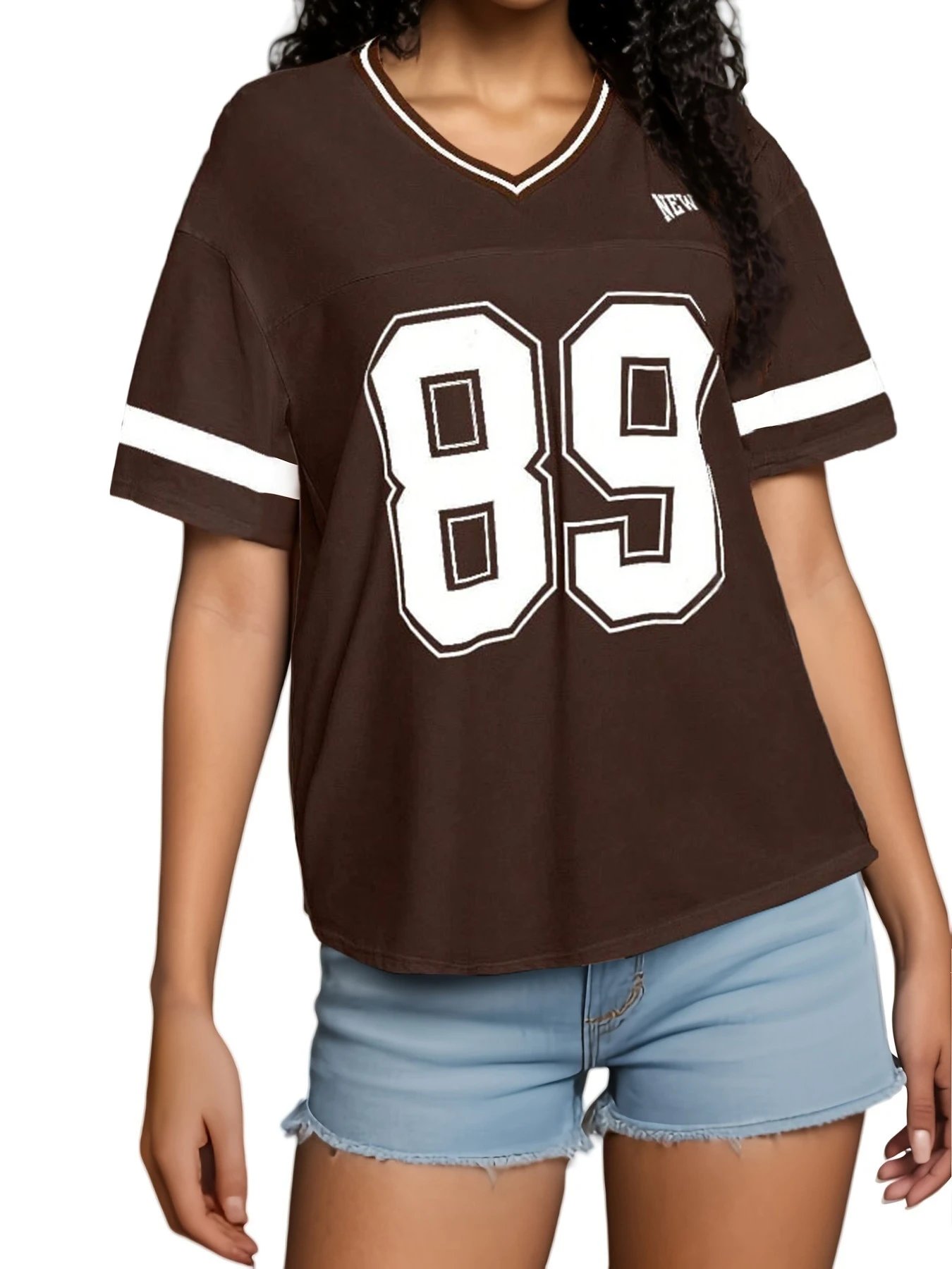 Design Football Jersey Style T-Shirt Purple with '89' and 'New York' Print - 22