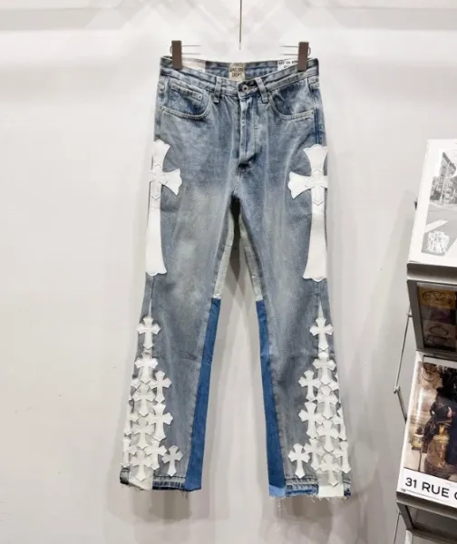 Gallery Dept Cross-Embellished Distressed Denim Jeans - 1