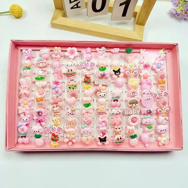 Sanrio Hello Kitty x Kawaii Collection Pink Resin Adjustable Rings Set Jewelry - 1