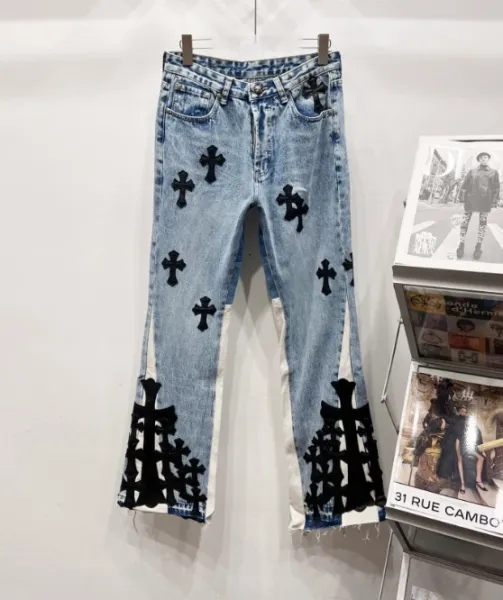 Design Cartoon Patch Distressed Wide-Leg Jeans Light Blue - 4
