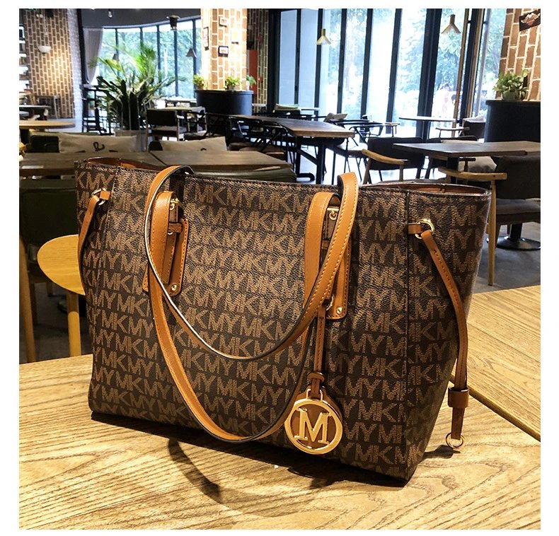 Michael Kors Jet Set Travel Tote Brown Monogram Canvas Handbag Tote Bag - 23