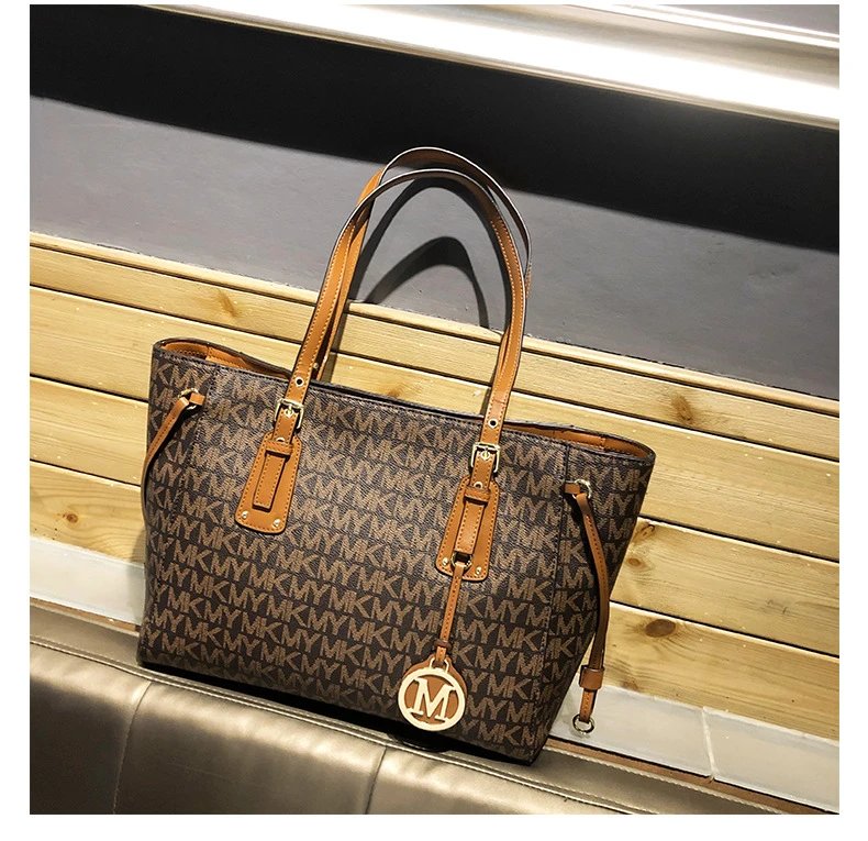 Michael Kors Jet Set Travel Tote Brown Monogram Canvas Handbag Tote Bag - 26