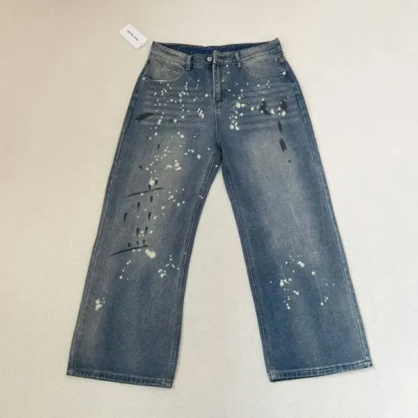 Design Paint-Splatter Wide-Leg Jeans Blue - 1