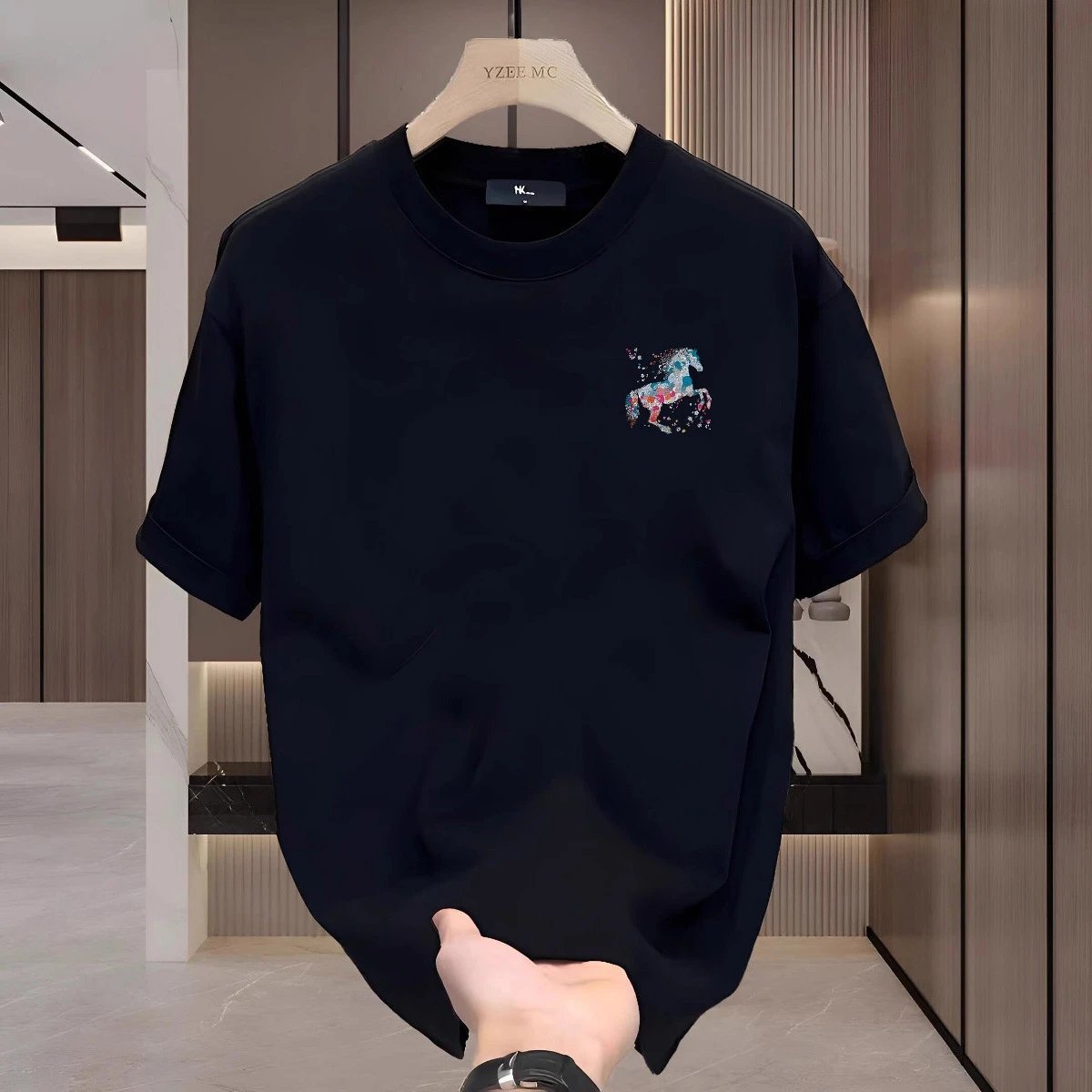 Design Horse Print Graphic T-Shirt Black - 6