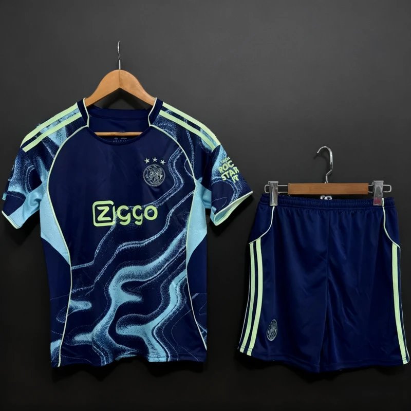 Ajax Amsterdam 2023-24 Third Kit Navy Blue Wave Pattern Jersey and Shorts Set