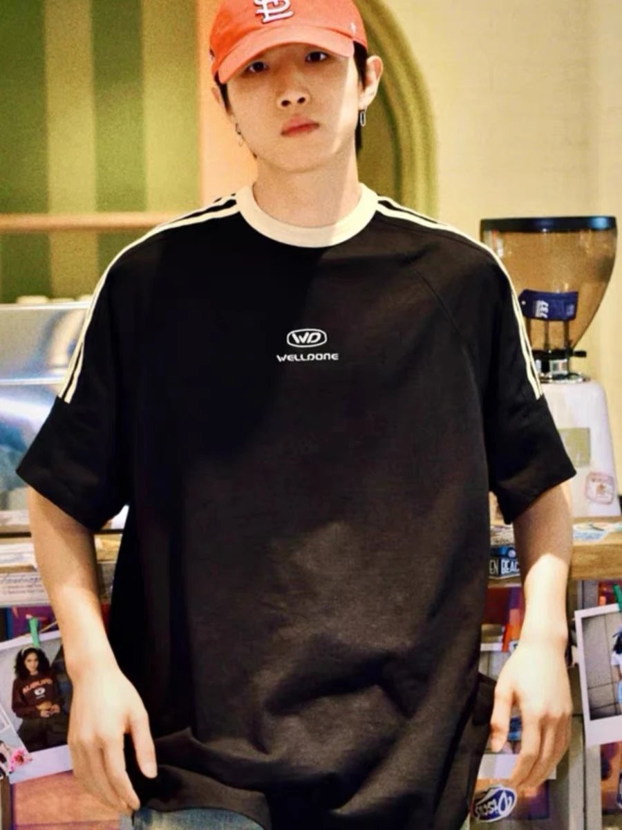 Design Welldone Sporty Striped T-Shirt Black T-Shirts - 8