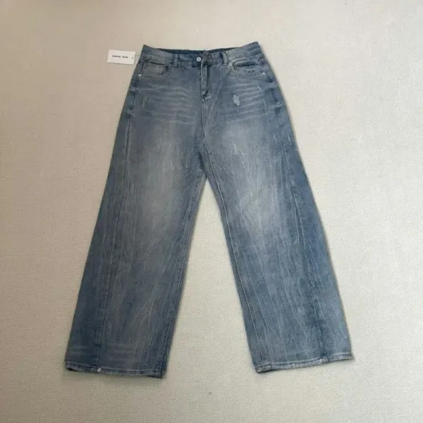 Design Wide-Leg Distressed Light Blue Jeans - 1
