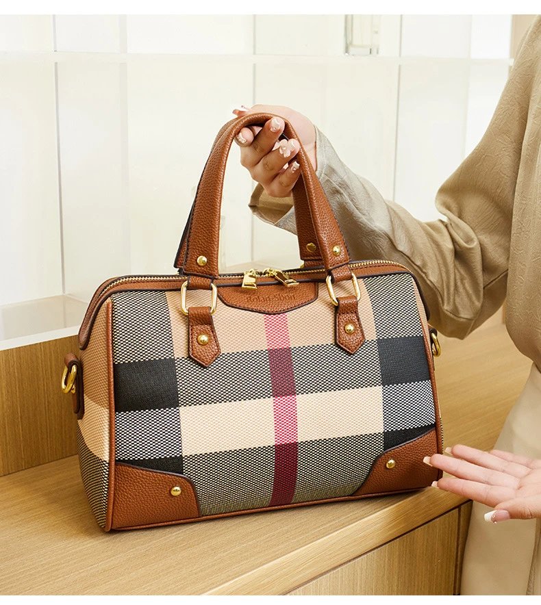 Burberry Check Print Boston Bag in Beige and Brown - 9