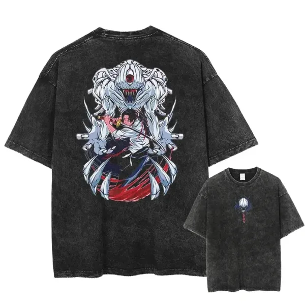 Design Jujutsu Kaisen Anime Graphic Washed Black T-Shirt - 1