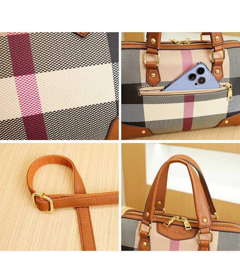 Burberry Check Print Boston Bag in Beige and Brown - 18