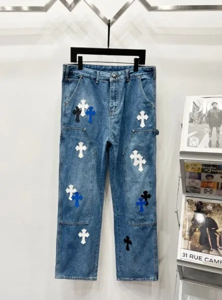 Chrome Hearts Cross-Embellished Straight-Leg Jeans Blue - 1