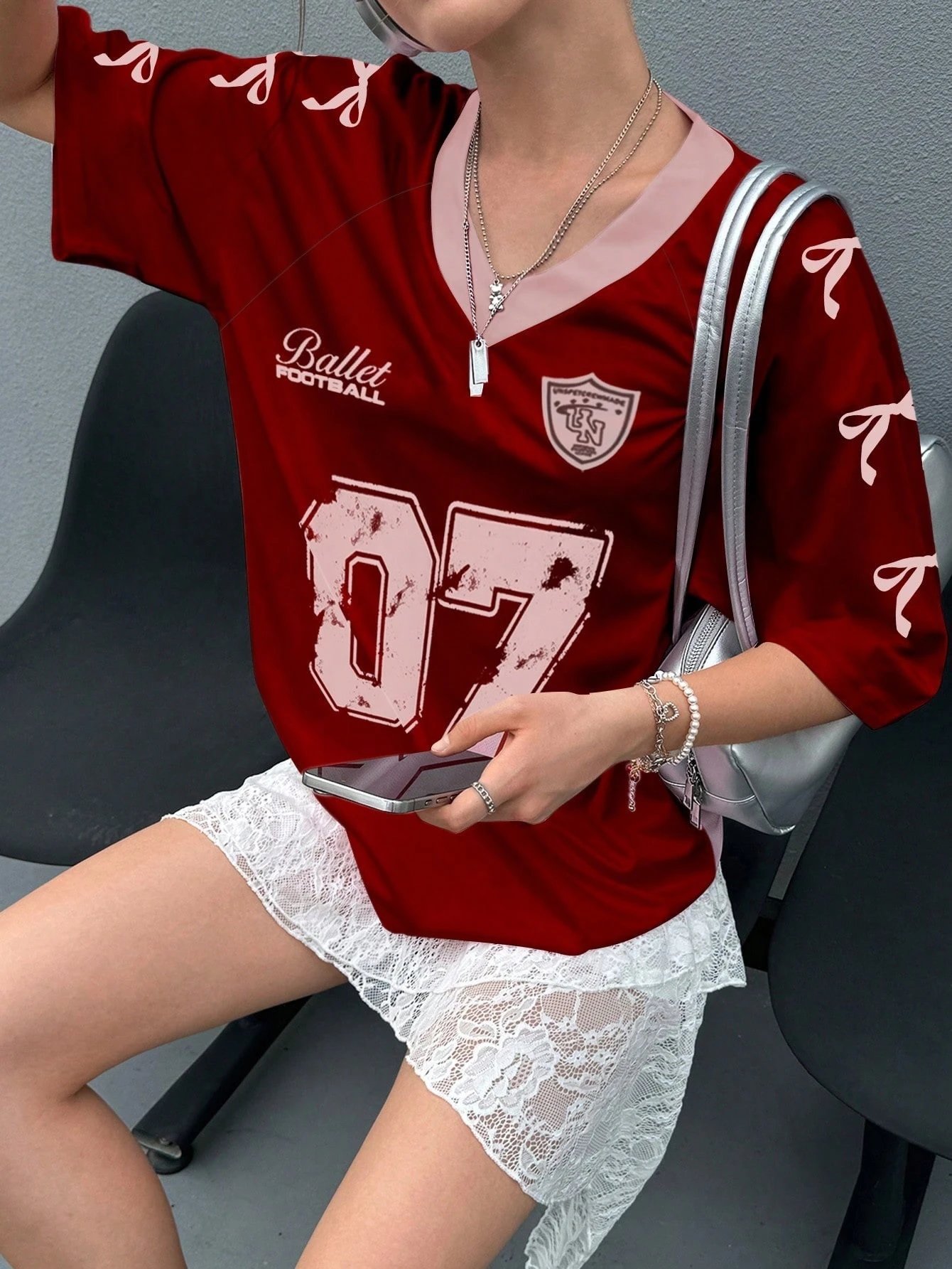 Design Ballet Football 07 Distressed Jersey Red T-Shirt T-Shirts - 4