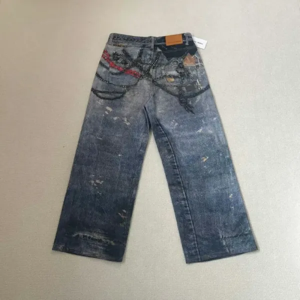 Design Distressed Graffiti-Print Wide-Leg Jeans - 11