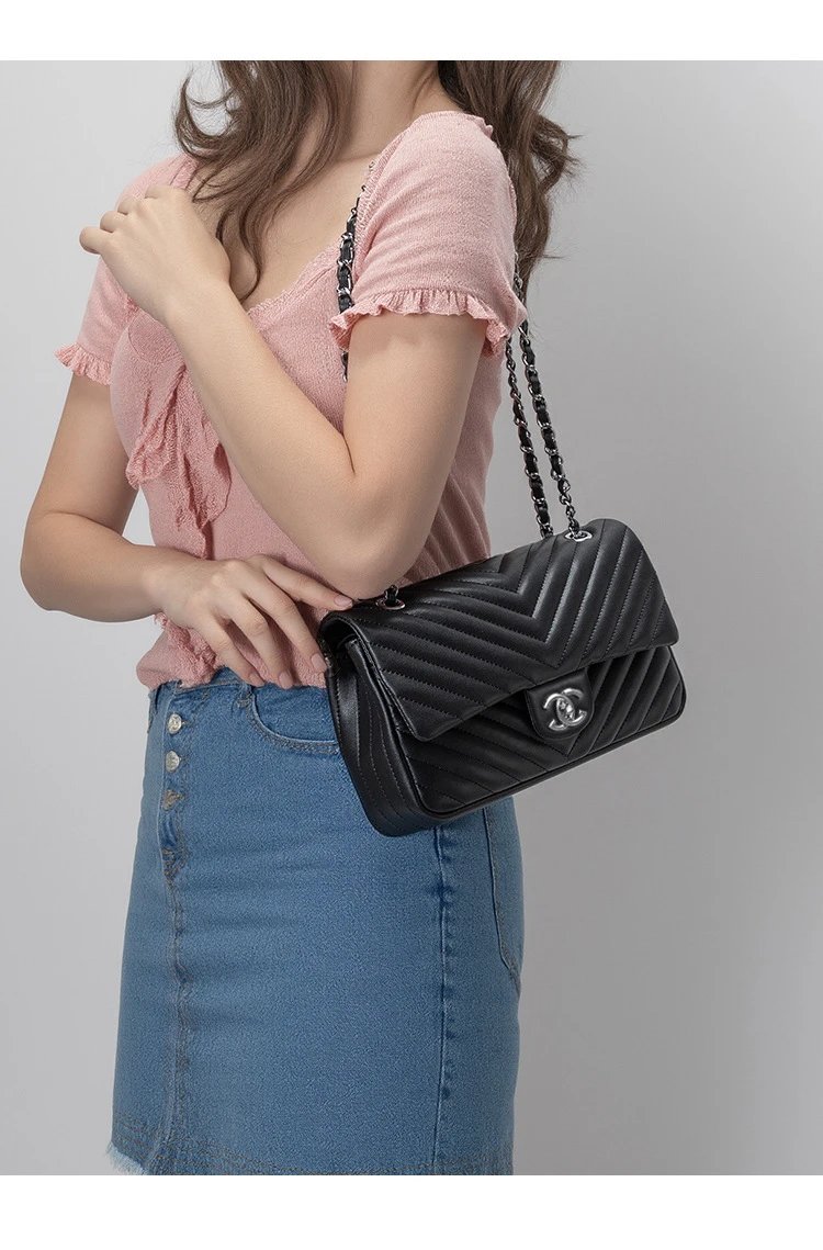 Chanel Classic Flap Bag Yellow Chevron Quilted Chain Shoulder Bag - 16