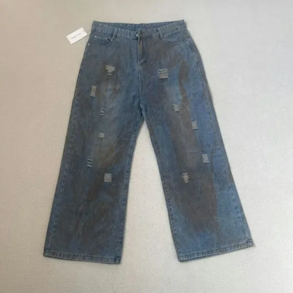 Design Distressed Graffiti-Print Wide-Leg Jeans - 14