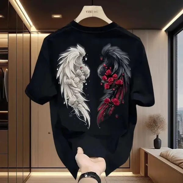 Design Angel Wings Rose Print Oversized T-Shirt White - 2