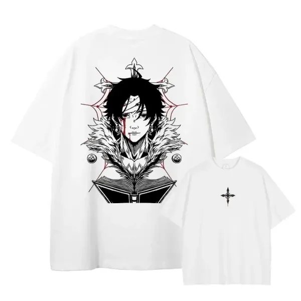 Design Anime-Inspired Graphic Print Oversized T-Shirt White - 1
