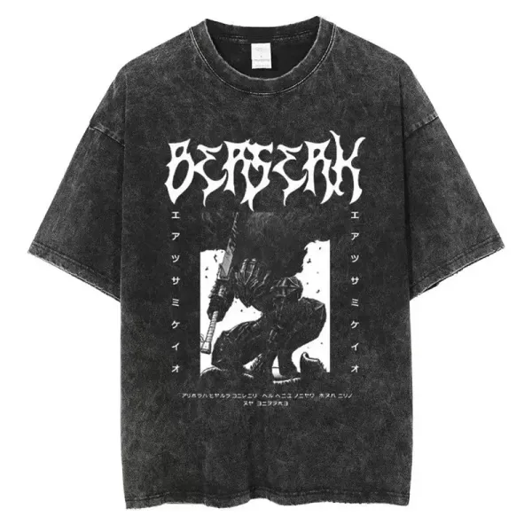 Design Berserk x Anime Collaboration Acid Wash Black T-Shirt T-Shirts - 1