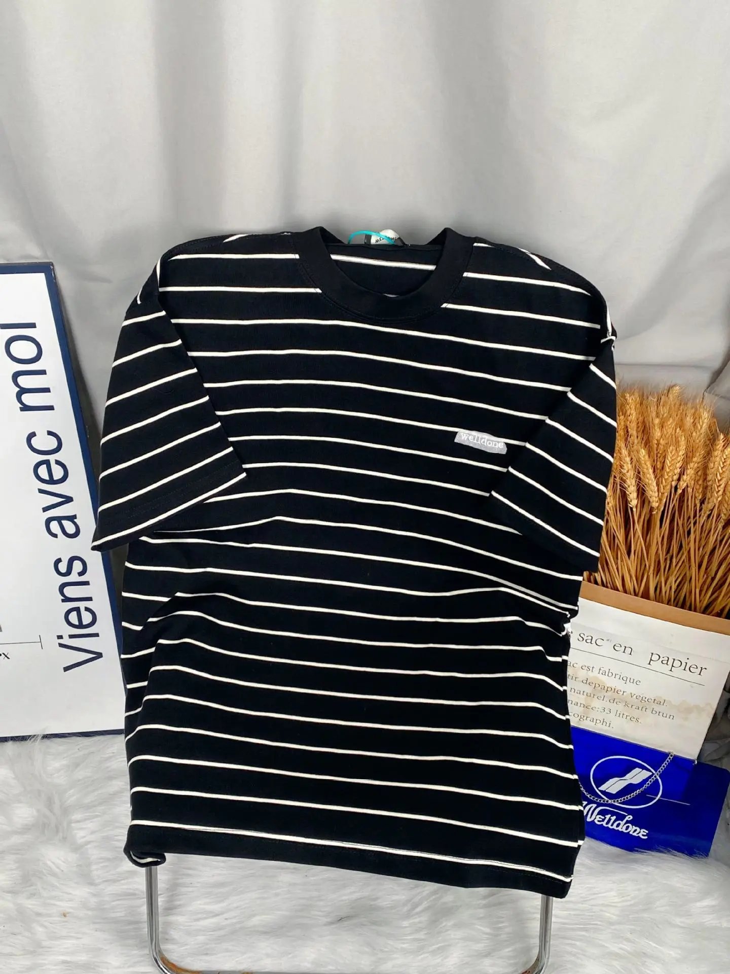 Design Welldone Sporty Striped T-Shirt Black T-Shirts - 38