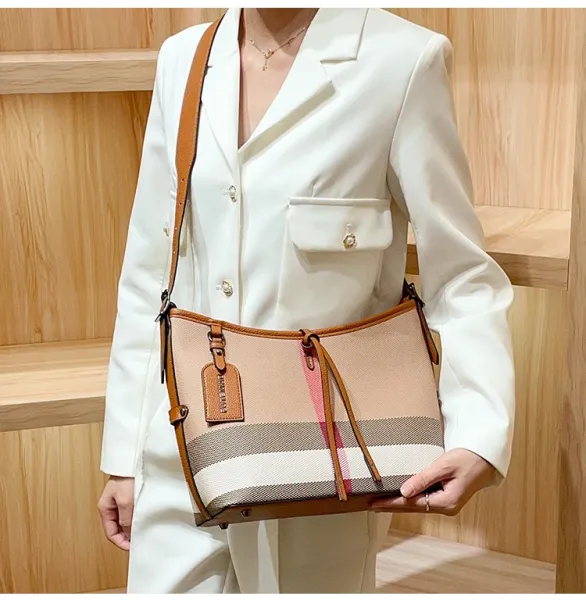 Design I.T Fashion Checkered Hobo Bag Set Beige Multicolor Shoulder Bags - 5