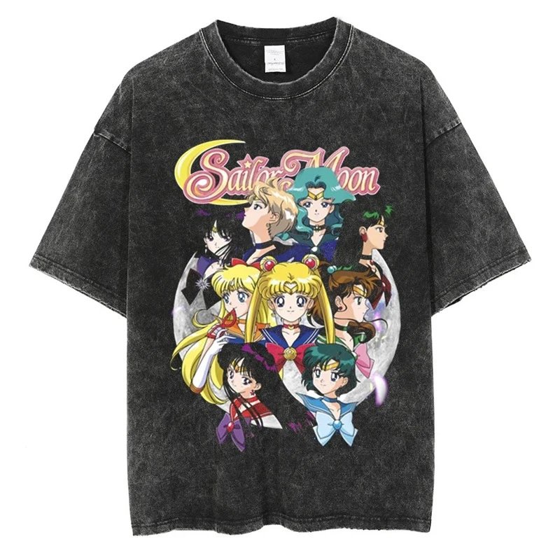 Vintage Washed Anime Print T-shirt