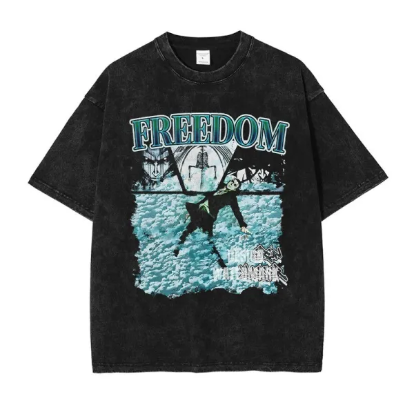 Design Freedom Graphic Washed Black T-Shirt - 1