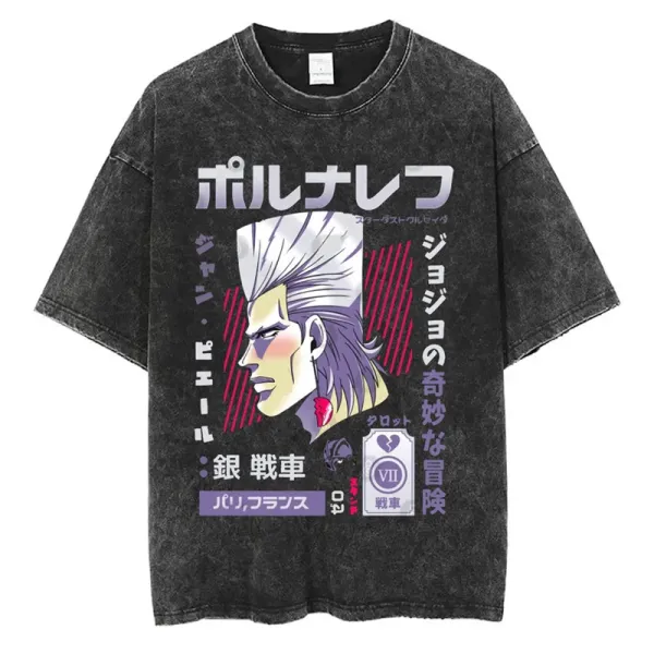 Design JoJo's Bizarre Adventure Polnareff Graphic Acid Wash T-Shirt - 1