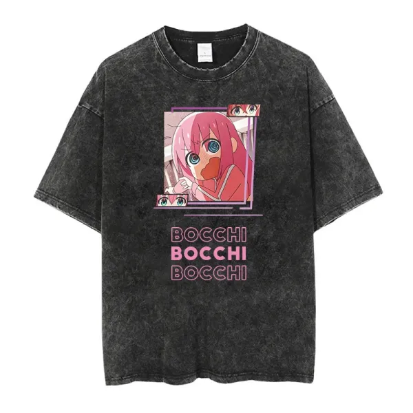 Design Bocchi the Rock! Anime Print Acid Wash T-Shirt - 1