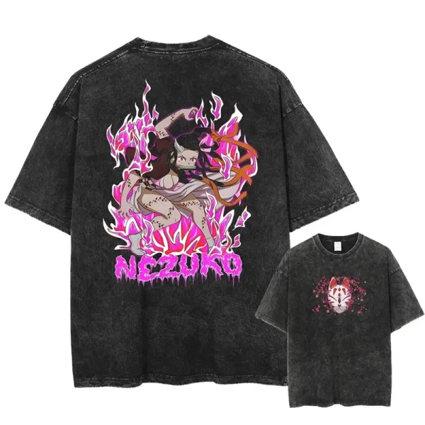 Design Nezuko Flame Graphic Oversized T-Shirt Black - 1