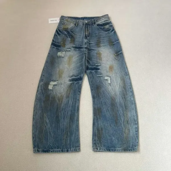 Design Distressed Graffiti-Print Wide-Leg Jeans - 45
