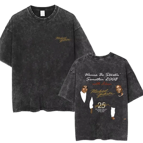 Design Michael Jackson x Akon 'Wanna Be Startin' Somethin' 2008' Acid Wash T-Shirt T-Shirts - 1