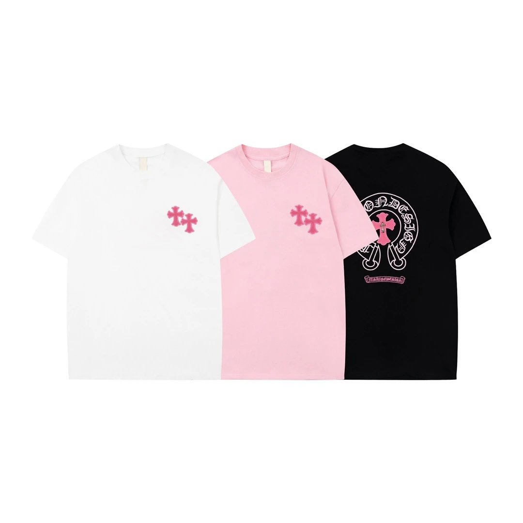 Chrome Hearts Cross Logo Pink Embroidered White T-Shirt - 2
